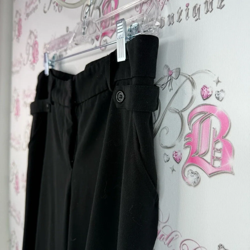 Smart Set pants wide leg buckle Black Boot-Cut Dress Pants with Waist Tab Detail